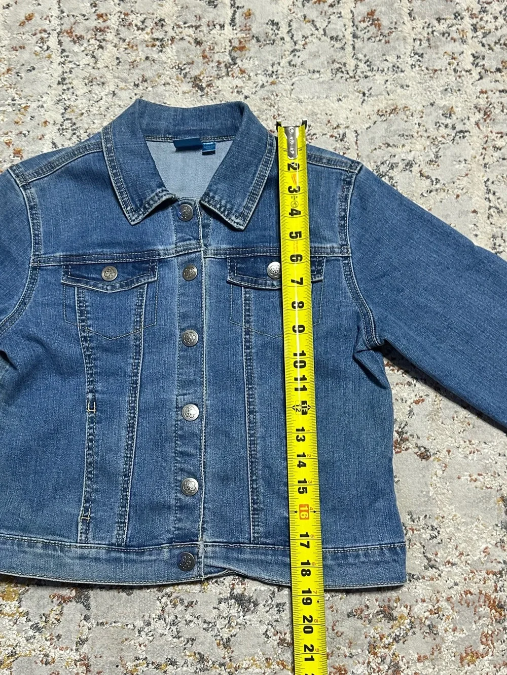 Disney Encanto blue denim snap-up jacket butterfly floral mandala design L 10/12